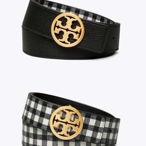 Tory Burch 1" Gingham Reversible Logo Belt XS. Reverses to black leather - Picture 3 of 13